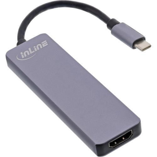 Preview: InLine® Multifunktions-Hub USB 3.2 Gen.1 2x USB-A 5Gb/s + HDMI 4K/30Hz + Cardreader Aluminium grau