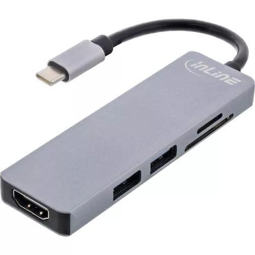 InLine® Multifunktions-Hub USB 3.2 Gen.1 2x USB-A 5Gb/s + HDMI 4K/30Hz + Cardreader Aluminium grau
