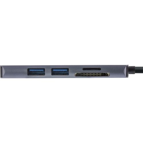 Preview: InLine® Multifunktions-Hub USB 3.2 Gen.1 2x USB-A 5Gb/s + HDMI 4K/30Hz + Cardreader Aluminium grau