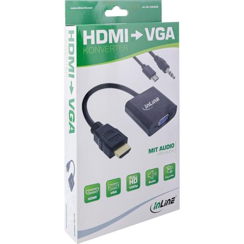 Preview: InLine® Dongle Konverter HDMI zu VGA mit Audio Eingang HDMI Ausgang VGA und Stereo Audio