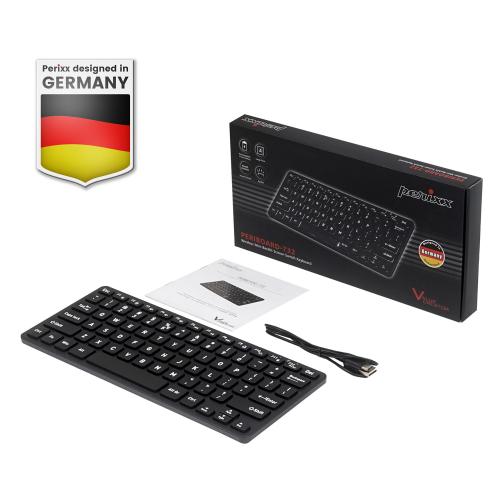 Perixx PERIBOARD-732B DE Mini-Tastatur Wireless mit Hintergrundbeleuchtung schwarz