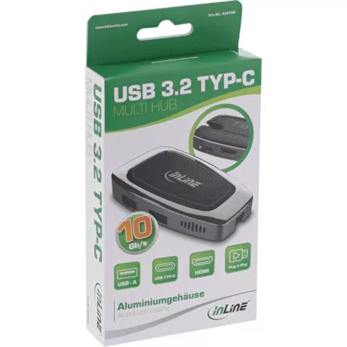 InLine® Multifunktions-Hub USB 3.2 Gen.2 USB Typ-C (2x USB-A 10Gb/s + 1xHDMI 4K@60Hz + 1x USB-C 10Gb/s & PD 100W)