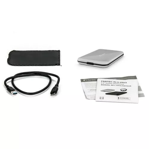 FANTEC ALU-25U3, externes 2.5"-SATA-Gehäuse, USB 3.0, Aluminium, silber