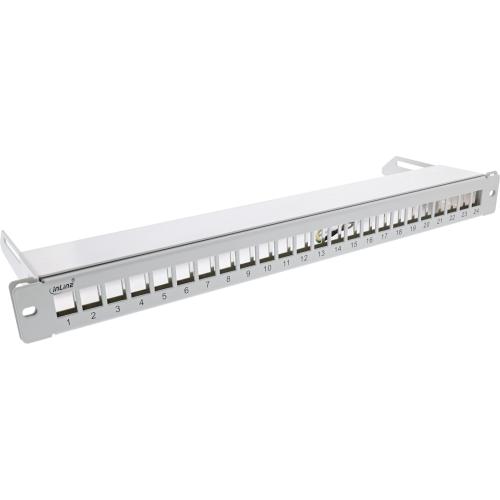 Patchpanel Leerblech mit Auszug – 24-fach, 19" (48,26 cm), 1HE, lichtgrau (RAL 7035), für Keystone Snap-In Module