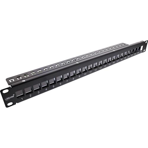 Patchpanel Leerblech – 24-fach, 19" (48,26 cm), 1HE, schwarz, modulare Snap-In Bauweise
