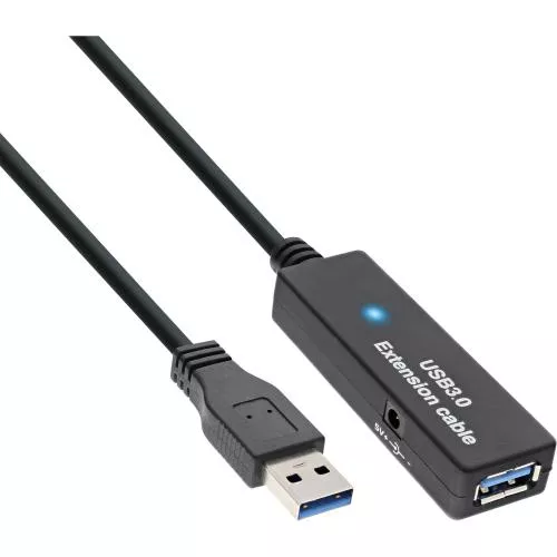 InLine® USB 3.0 Aktiv-Verlängerung, Stecker A an Buchse A, schwarz, 10m