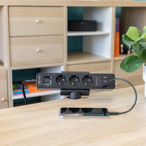 Preview: InLine® Tischklemme für Steckdosenleiste, drehbar, Schraubklemme, schwarz