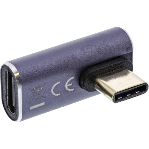 Preview: InLine® USB4 Adapter, USB Typ-C Stecker/Buchse vertikal rechts/links gewinkelt, Aluminium, grau