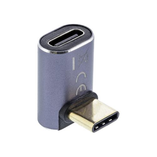 Preview: USB4 Adapter – USB-C Stecker/Buchse, oben/unten gewinkelt, 240 W, 40 Gbps, grau