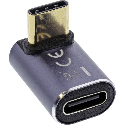Preview: USB4 Adapter – USB-C Stecker/Buchse, oben/unten gewinkelt, 240 W, 40 Gbps, grau