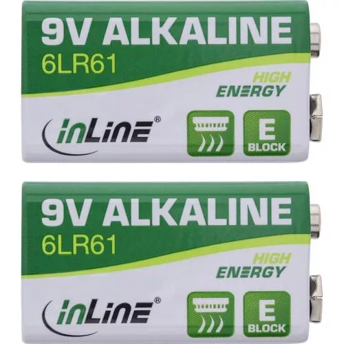 InLine® Alkaline High Energy Batterie 9V Block 6LR61 2er Blister