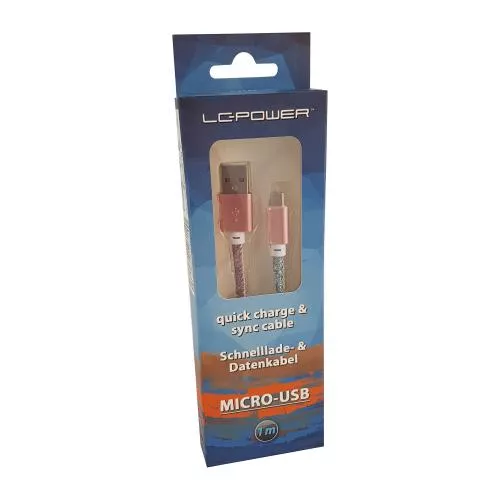 LC-Power LC-C-USB-MICRO-1M-4 USB A zu Micro-USB Kabel, Disco-Glitzer, 1m