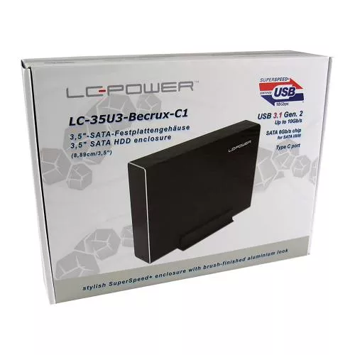 LC-Power LC-35U3-Becrux-C1 externes 3,5"-SATA-Festplattengehäuse USB-C Alu, schwarz
