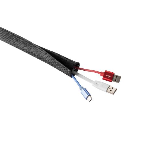Kabelschlauch Gewebeschlauch – 1 m x 25 mm – Schwarz – mit Klettverschluss