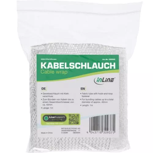 Kabelschlauch Gewebeschlauch – 1 m x 40 mm – Weiß – mit Klettverschluss