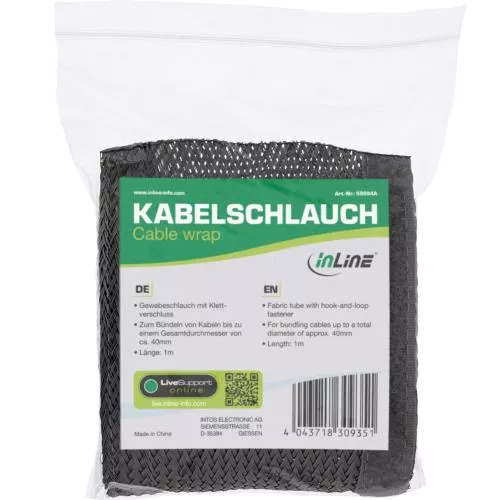 Kabelschlauch Gewebeschlauch – 1 m x 40 mm – Schwarz – mit Klettverschluss