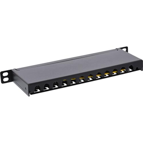 Preview: Patchpanel Cat.6A – 12-fach, 10" (25,4 cm), 0,5HE, schwarz (RAL 9005)