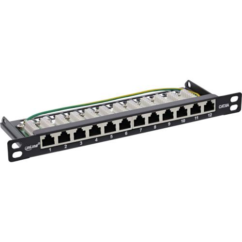 Preview: Patchpanel Cat.6A – 12-fach, 10" (25,4 cm), 0,5HE, schwarz (RAL 9005)