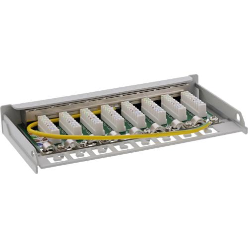 Preview: Patchpanel Cat.6A – 8-fach, 0,5HE, Tisch/Wandmontage, lichtgrau (RAL 7035)