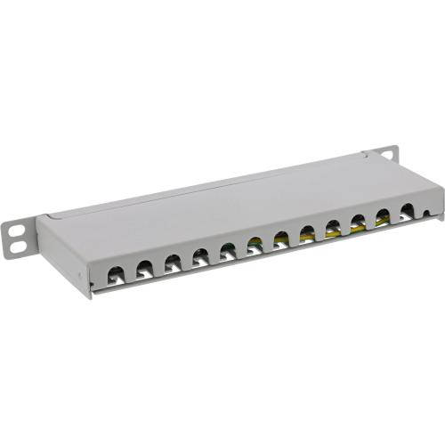 Preview: Patchpanel Cat.6A – 12-fach, 10" (25,4 cm), 0,5HE, lichtgrau (RAL 7035)