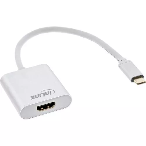 InLine USB Display Konverter USB Typ-C Stecker zu HDMI Buchse (DP Alt Mode) 4K2K silber 0,2m
