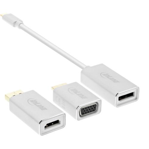 Preview: InLine® USB Display Konverter Set 6-in-1 USB Typ-C Stecker zu DisplayPort Buchse HDMI VGA (DP Alt Mode) 4K2K silber 0,2m