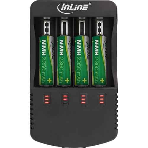 InLine® Ladegerät für Lithium und NiCd+NiMH Akkus mit Powerbank Funktion