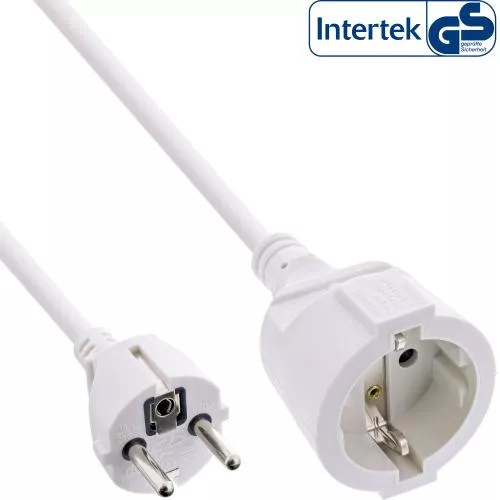 InLine® Strom-Verlängerung Schutzkontakt Stecker / Buchse weiß 3m