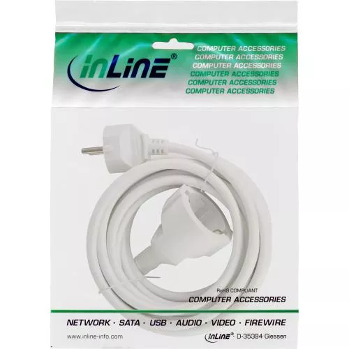 InLine® Strom-Verlängerung Schutzkontakt Stecker / Buchse weiß 2m