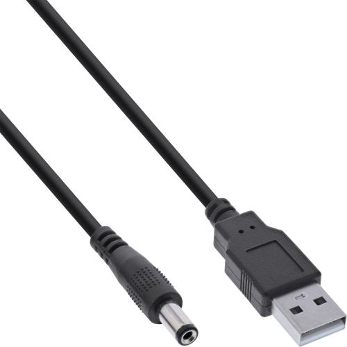 InLine® USB DC Stromadapterkabel USB A Stecker zu DC 5,5x2,50mm Hohlstecker schwarz 1m
