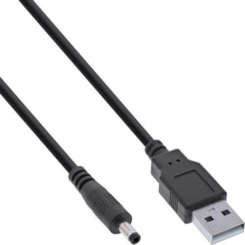 Preview: InLine® USB DC Stromadapterkabel USB A Stecker zu DC 4,0x1,70mm Hohlstecker schwarz 1m