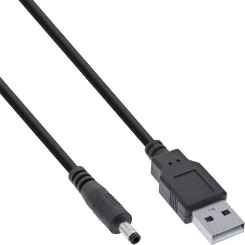 InLine® USB DC Stromadapterkabel USB A Stecker zu DC 4,0x1,70mm Hohlstecker schwarz 1m