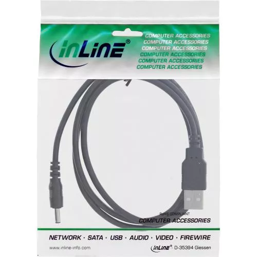 InLine® USB DC Stromadapterkabel USB A Stecker zu DC 4,0x1,70mm Hohlstecker schwarz 1m
