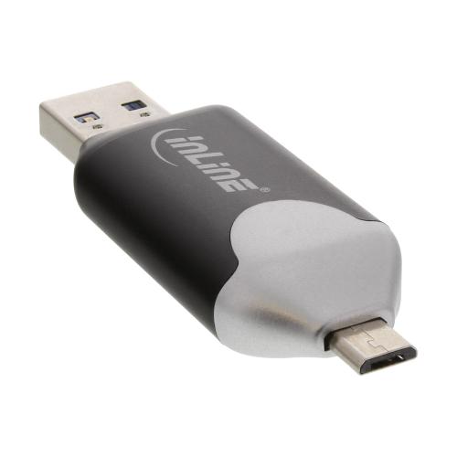 InLine® USB3.0 Dual Cardreader USB A und Micro-USB 2.0 für SDXC und microSDXC Android (OTG) und PC