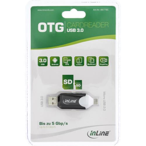 InLine® USB3.0 Dual Cardreader USB A und Micro-USB 2.0 für SDXC und microSDXC Android (OTG) und PC