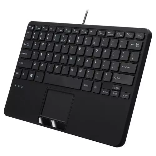 Perixx PERIBOARD-525 DE B Kabelgebundene Mini-USB-Tastatur mit Touchpad Scherentasten 2 integrierte USB-Anschlüsse schwarz