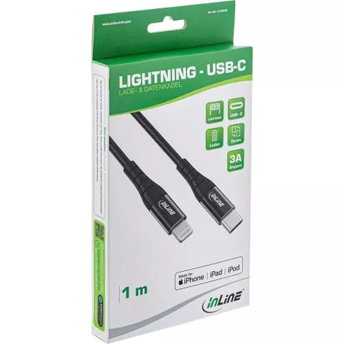 InLine® USB-C Lightning Kabel für iPad iPhone iPod schwarz/Alu 1m MFi-zertifiziert