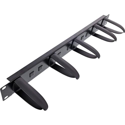 19" Kabelführungspanel mit 5 abnehmbaren Kunststoffbügeln – RAL 9005 Schwarz