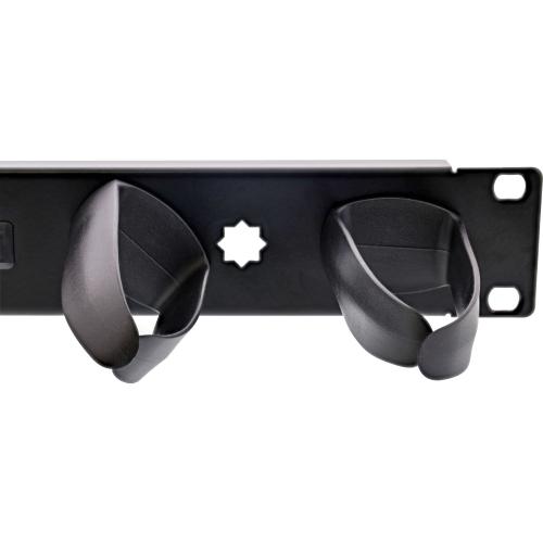 Preview: 19" Kabelführungspanel mit 5 abnehmbaren Kunststoffbügeln – RAL 9005 Schwarz