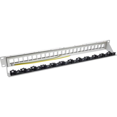 Preview: Patchpanel Leerblech – 24-fach, 19" (48,26 cm), 1HE, lichtgrau, robuste Metallausführung