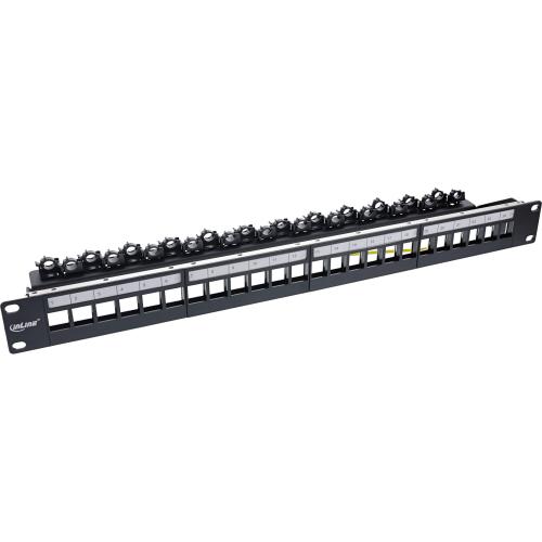 Patchpanel Leerblech – 24-fach, 19" (48,26 cm), 1HE, schwarz (RAL 9005), für Keystone Snap-In Module