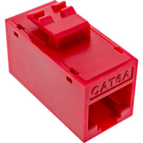 Preview: 8er-Pack RJ45 Keystone-Module Cat.6A, ungeschirmt, Buchse/Buchse, Snap-In, rot
