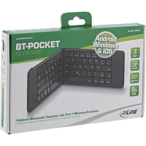 InLine® faltbare Bluetooth Tastatur "BT-Pocket" grau für bis zu 3 Bluetooth-Geräte