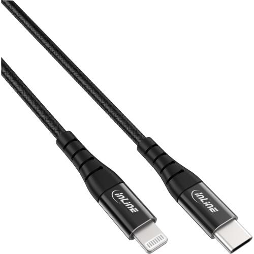 InLine® USB-C Lightning Kabel, für iPad, iPhone, iPod, schwarz/Alu, 2m MFi-zertifiziert