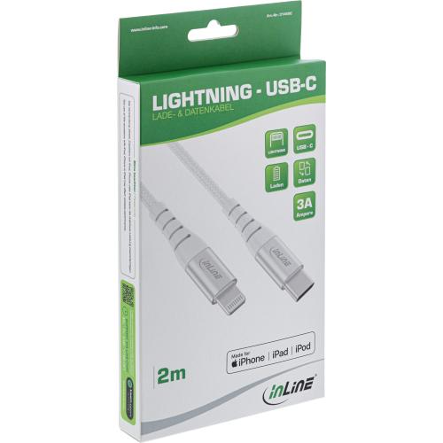 InLine® USB-C Lightning Kabel, für iPad, iPhone, iPod, silber/Alu, 1m MFi-zertifiziert