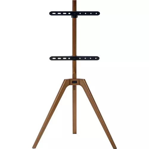 TV-Standfuß woodstand – Dreibein – 45"–65" – Massivholz Walnuss – mit Kabelmanagement