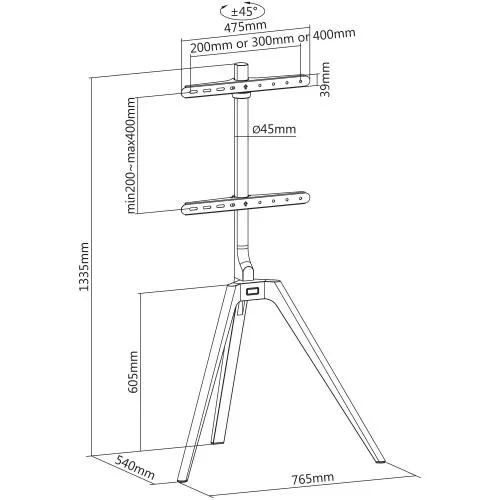TV-Standfuß woodstand – Dreibein – 45"–65" – Massivholz Walnuss – mit Kabelmanagement