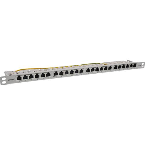 Preview: Patchpanel Cat.6A – 24-fach, 19" (48,26 cm), 0,5HE, grau, mit Staubschutz