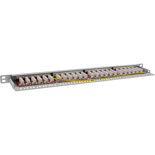Preview: Patchpanel Cat.6A – 24-fach, 19" (48,26 cm), 0,5HE, grau, mit Staubschutz