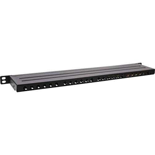 Preview: Patchpanel Cat.6A – 24-fach, 19" (48,26 cm), 0,5HE, schwarz, mit Staubschutz